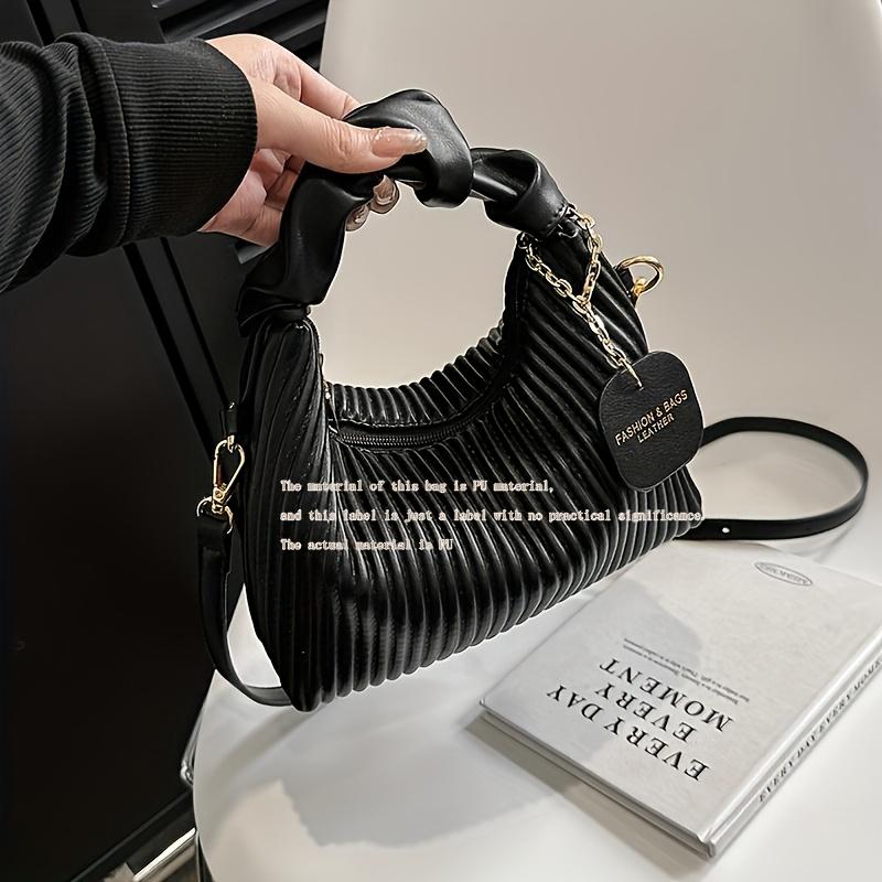 Stylish Simple Pleated Handbag PU Material Evening Party Women's Bag