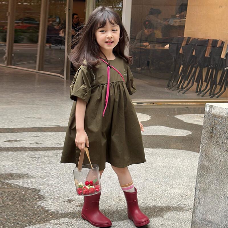 SEVEN BOBI Girls Korean Style Embroidered Puff Sleeve Dress 130cm