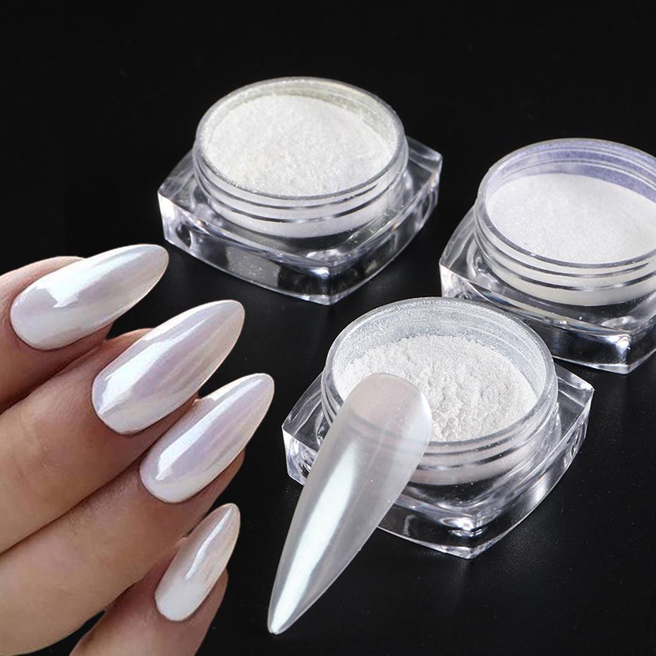 1 pezzo di polvere per unghie a specchio, pigmento bianco perla, da applicare sulle unghie, glitter in polvere, decorazioni olografiche per manicure Aurora Blue TRZY