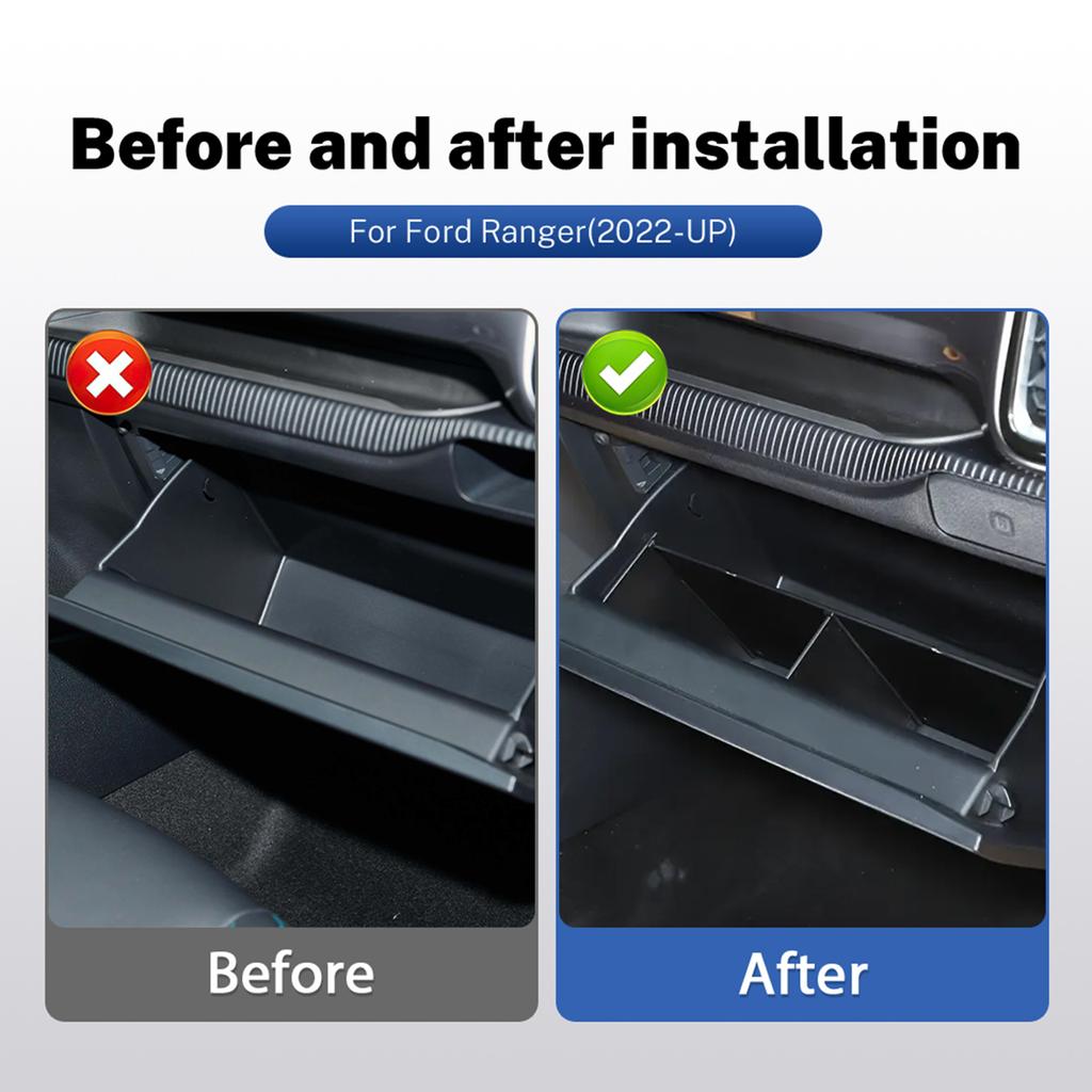 For Ford Ranger 2022-2026 Passenger Side Storage Box Divider ABS Black 4PCS Organizer Tray Interior Accessories Storage Holder