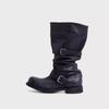 Sheepskin Version~ Western Cowboy Pleated Pile Boots Women's 2025 New Leather Thick Heel Retro Medium Tube Knight Boots