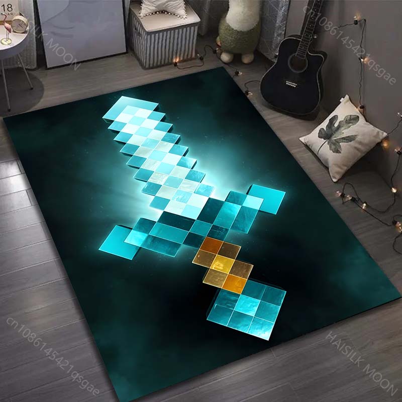 Pixelated Sword Print Carpet for Bedroom Living Room Modern Home Decor Area Rug Soft Floor Mat Unique Gift Idea