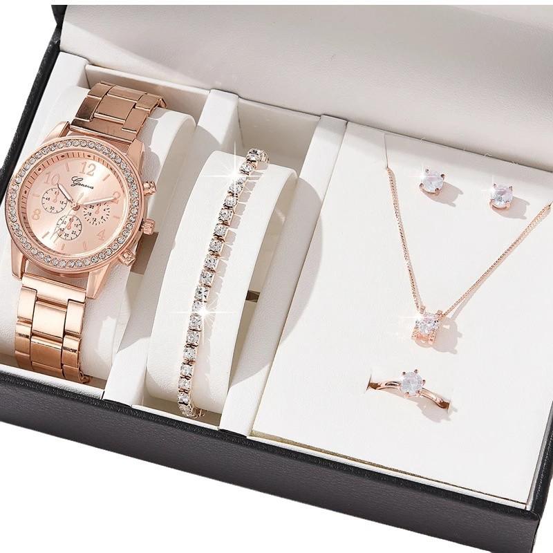 5-Piece Women's Versatile Quartz Wristwatch Set with Steel Band