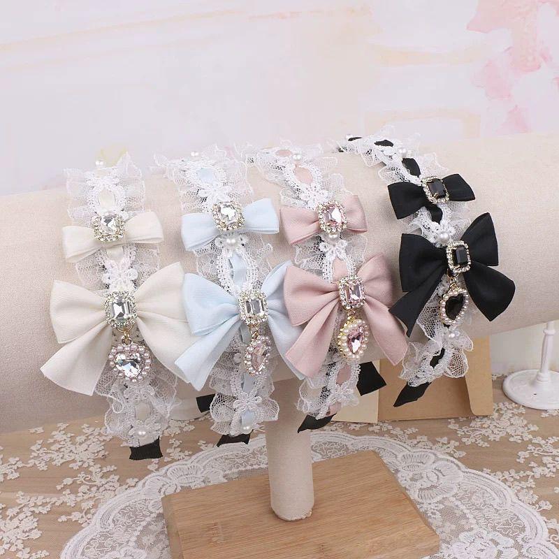 Hair band y2k Accessories Lolita Hair clips for hair girls headbands hair hoops subculture hairband lace pearl bow new in