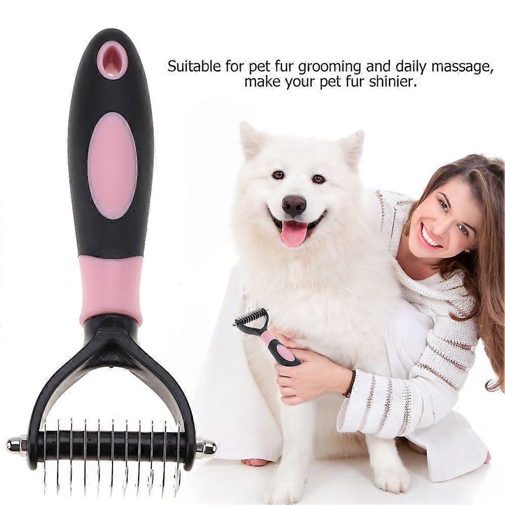 Pet 2 Sided Professional Knot Comb Brush Dog Cleaning Hair Removal Combs Grooming Tool(Pink)