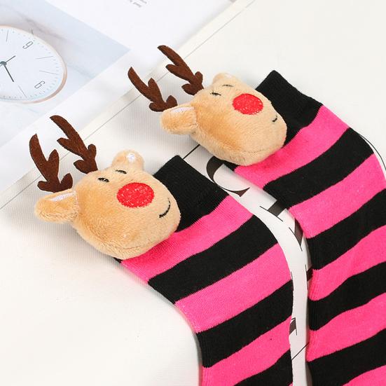 Kids' Christmas Socks Reindeer Plush Striped Knee-High Stockings Over Knee Socks Festive Holiday Wear for Boys Girls