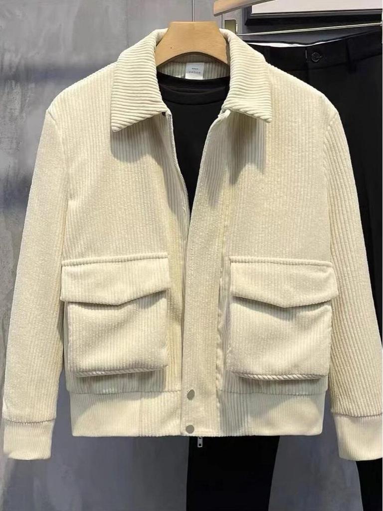 Autumn Korean Trendy Men's Corduroy Jacket - Solid Color, Warm, Cool Zipper Design