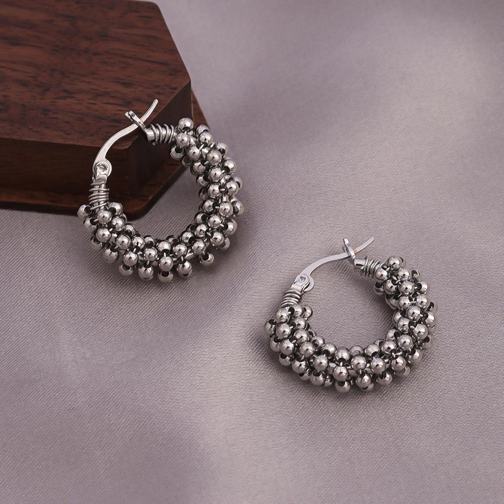 French Light Luxury Unique Ball Wrap Hoop Earrings for Women - High-End Fashion Versatile Studs