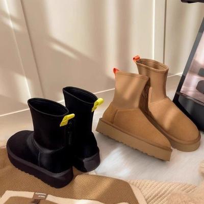 New Maillard Thick-soled Mid-tube Snow Boots for Women with  Winter Short Tube Cotton Boots Elastic Leg Pencil Boots