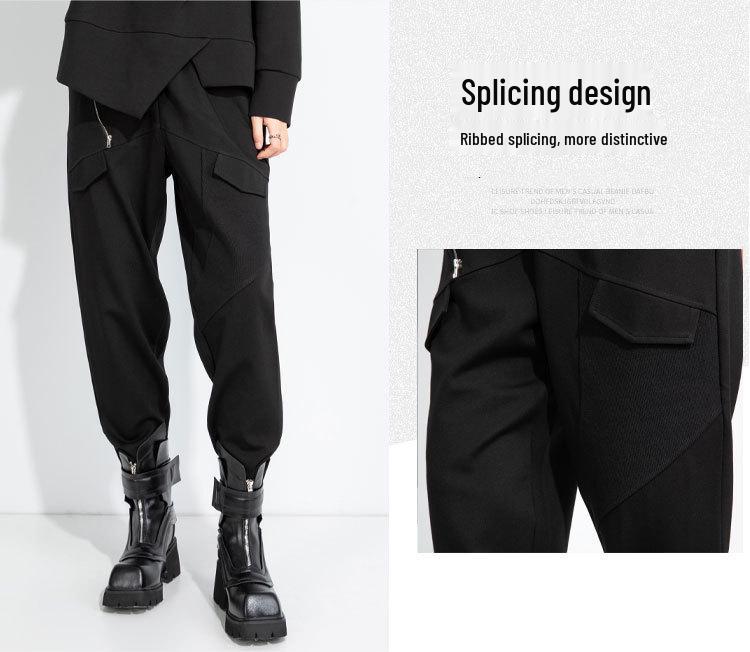 2025 Autumn Women's Plus Size Elastic Waist Patchwork Slimming Cropped Harem Carrot Pants