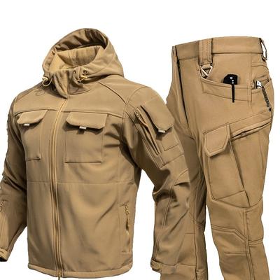 Mens Camo Tactical Soft Shell Jacket Pants Set Windproof Warm Outdoor Winter Hunting Fishing Gear
