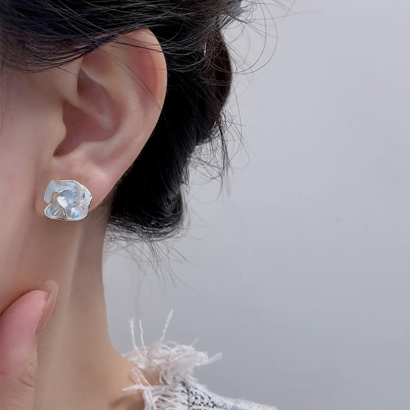 Pure Silver Stud Earrings for Women - Peony Earrings - Unique and Minimalist Luxury High-end Style Earrings