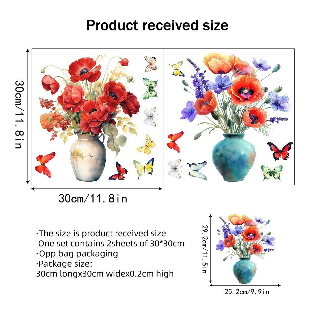 

3D Стереоскопический, Бабочка, Цветок, Наклейка на стекло вазы, Наклейка на окно гостиной, Съемная, Электростатическая наклейка, Украшение кофейни 2pcs