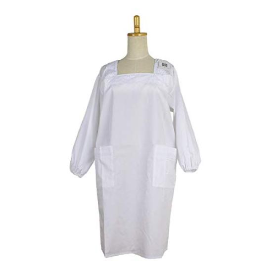 [Salonje] White Japanese Apron, Made in Japan, with Pointed Collar (White), Traditional Japanese Clothing 33602-14a