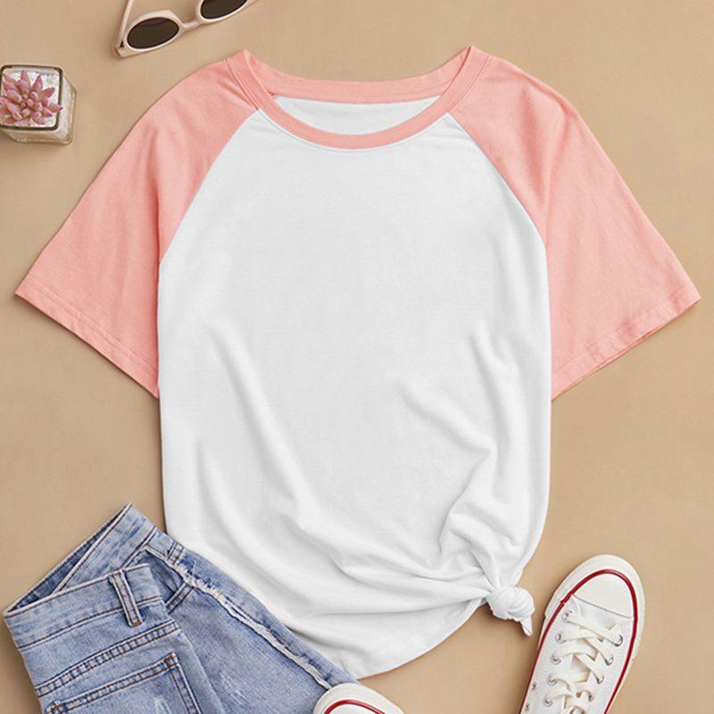 

Европейская и американская женская одежда Женская футболка 2023 Лето Свободная Круглый вырез Рукав реглан Короткий рукав Принт Pink L