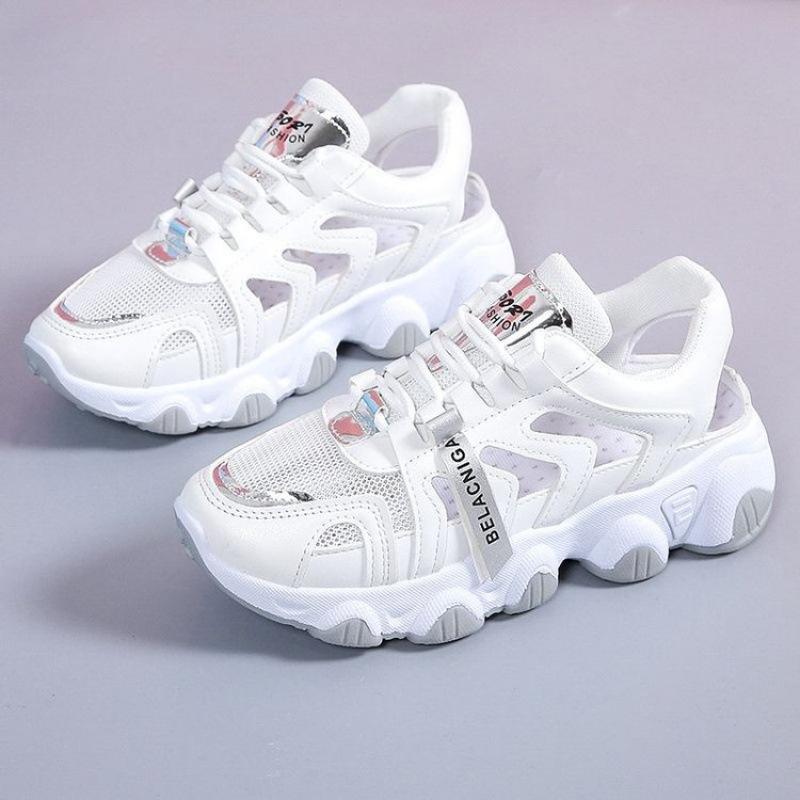 Niche design women's shoes summer hollow dad shoes breathable and versatile to increase the height of thick soles for students to commute