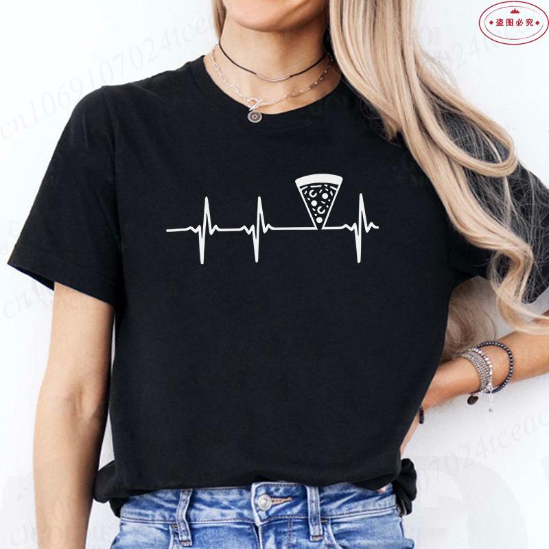 Women's Pizza Lover T-Shirt, 'Pizza Is Life' Retro Block Text Print Tee, Harajuku Short Sleeve O Neck Tops Aesthetic Clothing