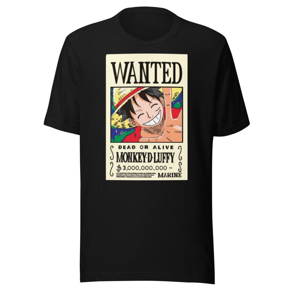 Monkey D. Luffy Wanted Poster T-Shirt – Black Small – Gildan Softstyle Anime Tee Unisex T-Shirt