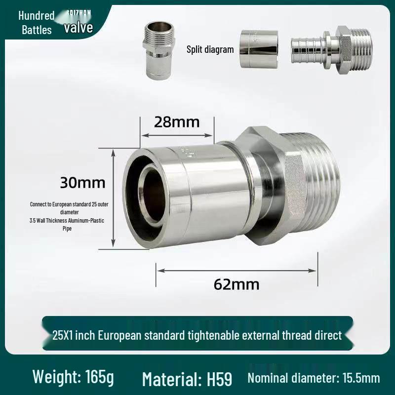 Aluminum-Plastic Pipe Push-Fit Direct Connector for Floor Heating, Compatible with National Standard 1620 and European Standard 25.