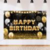 Black Gold Happy Birthday Backdrop Banner Glitter Black Gold Theme Photography Photo Prop Background Decor for Men Women Boys Girls Celebration