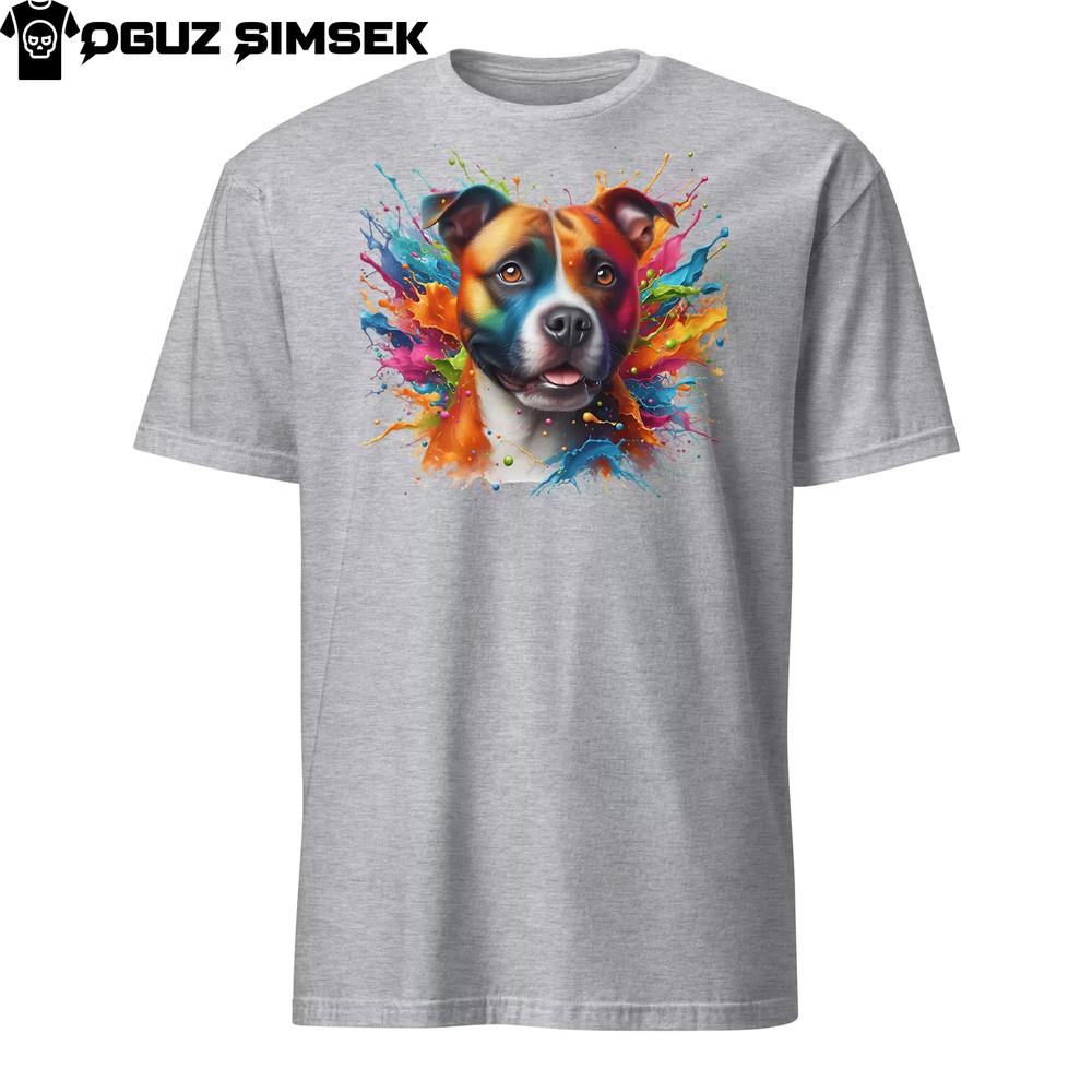 

Красочная футболка со стаффордширским бультерьером | Уникальный дизайн | Футболка с коротким рукавом L