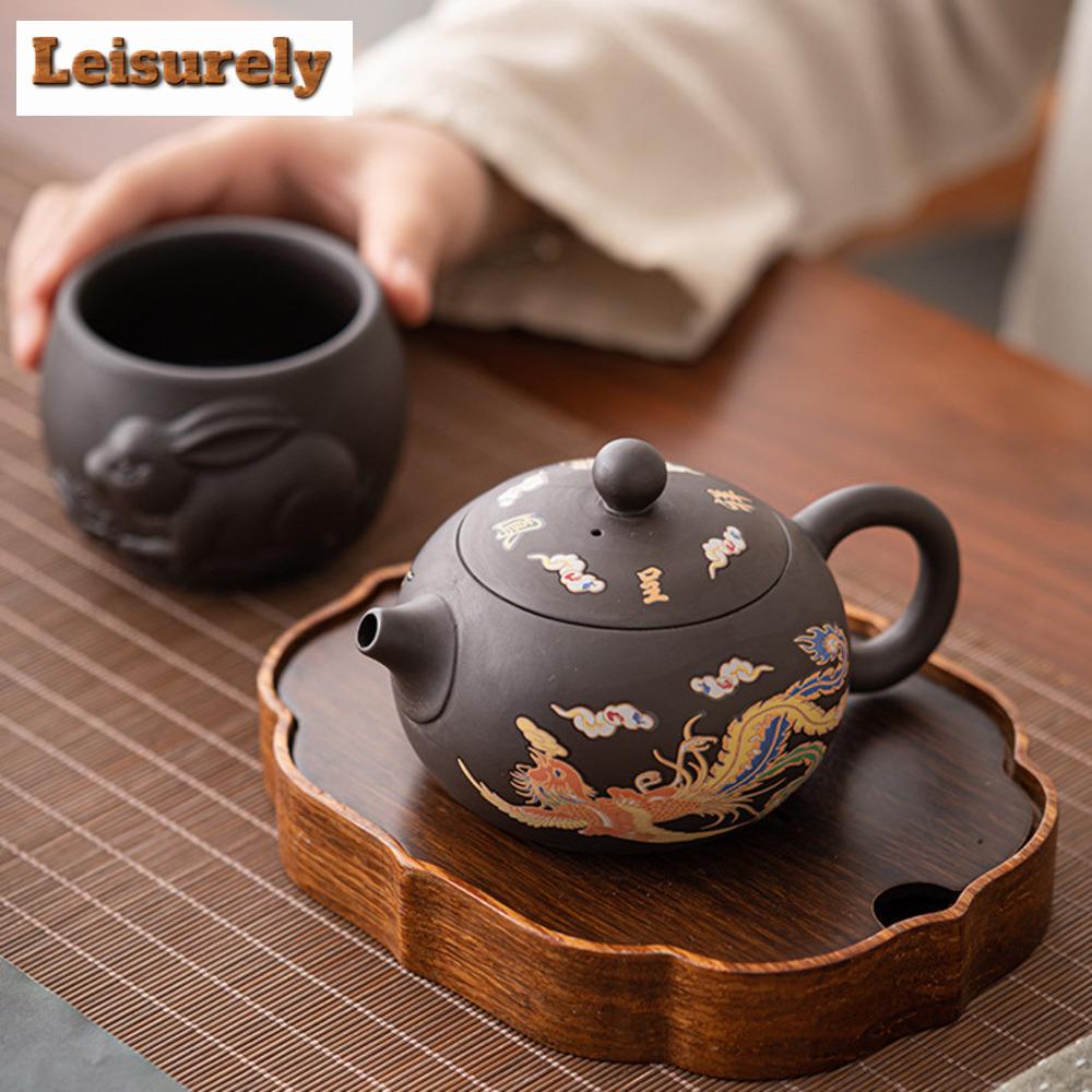 220ML Chinese Dragon Phoenix Purple Clay Teapot Hot Water Color Change Xishi Pot Tea Brewing Kettle Zisha Kung Fu Teaware Gift