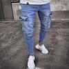 RogueWave Stretch Men's Jeans Fashion Knee Ripped Zipper Skinny Trousers Denim Pants High Waist Side Pockets
