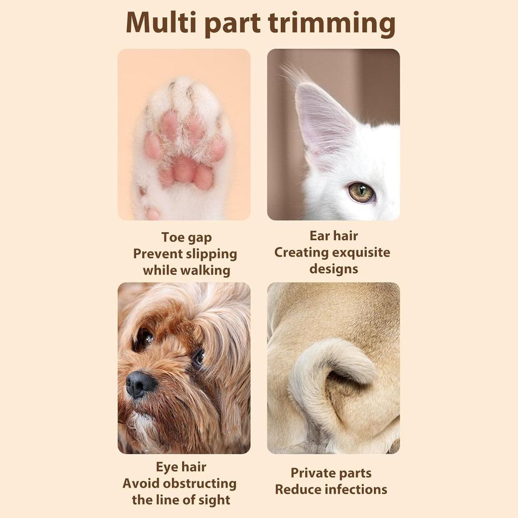 Yunir Pet Paws Trimmer, Low Noise Rechargeable Electric Trimmer with LED Light, Lubricating Oil, Brush, Safe Cat Dog Clippers for Paws Eyes Ears Face