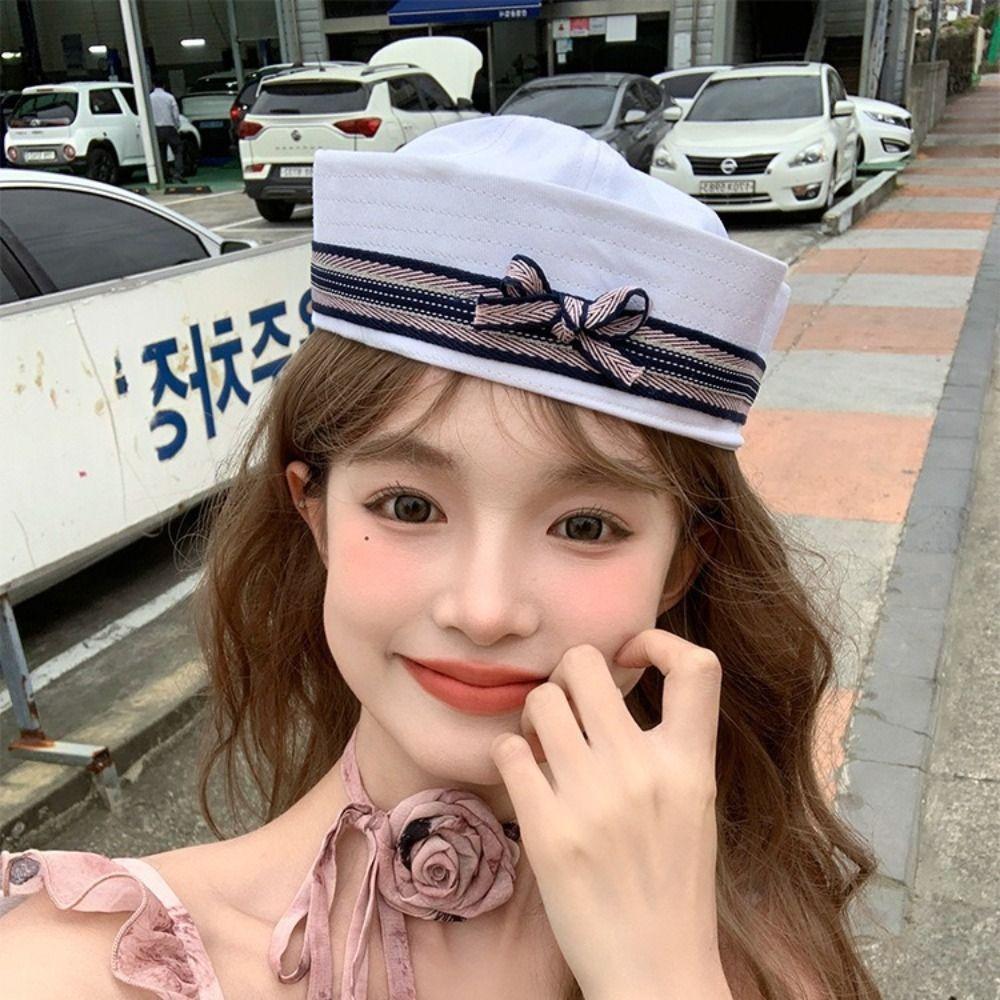 Japanese Women's Navy Hat Spice Girl Y2k Berets Fashion Bow Sailor Caps  Spring Summer