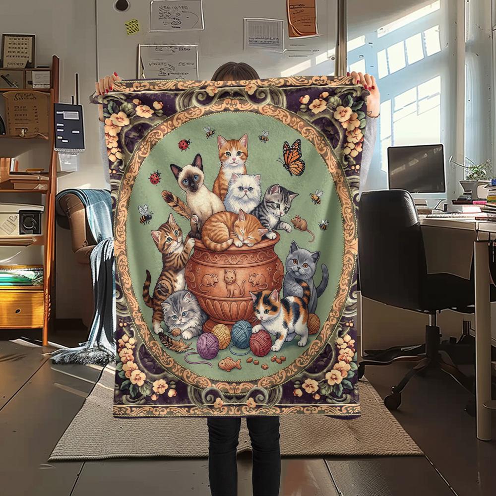 

1Pc Vintage Floral Art Print Flannel Blanket High Quality Warm Comfortable Cover for All Seasons Perfect for Gifts Home Decor 80cm x 120cm