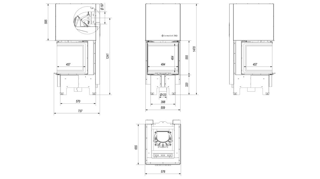 Steel Fireplace KRATKI NBC 500/500 8 kW Ø 200 Lift-up Black Thermotec