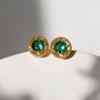 Beixi S925 Sterling Silver Baroque Carved Emerald Stud Earrings for Women - French Light Luxury High-End Retro Design