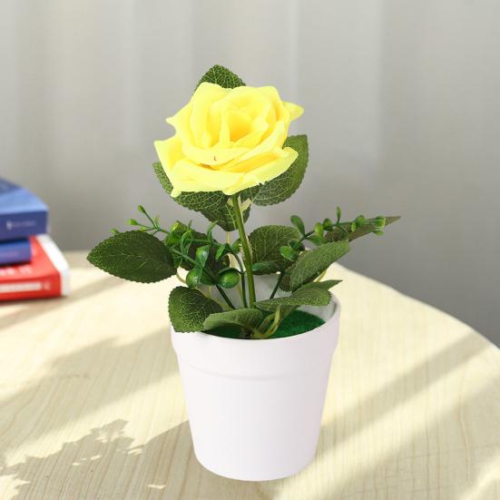 Artificial Potted Rose Desktop Faux Rose Bonsai Reusable Artificial Rose in Flower Pot for Home Office Decor Photography Prop