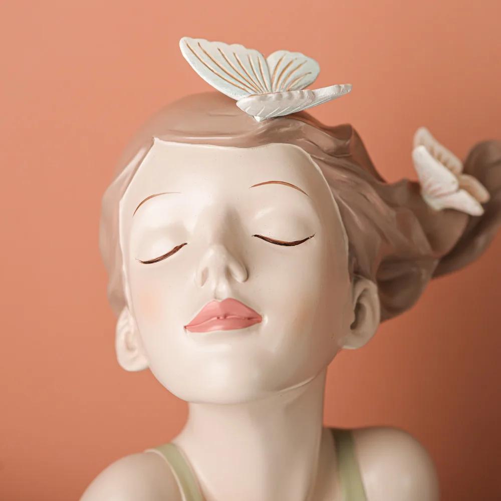 26cm Resin Decorative Girl Statue with Butterflies, Elegant Home Decor for Modern Interiors, Modern Stylish Lady Bust Statues