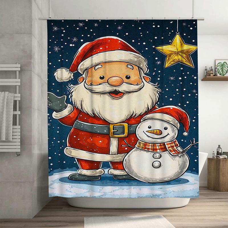 

Tuniu Festive Santa Claus Snowman Christmas Shower Curtain Waterproof Funny Holiday Decor Cute Bathroom Set Holiday Gift Idea No W60H190(CM)-1 Pcs