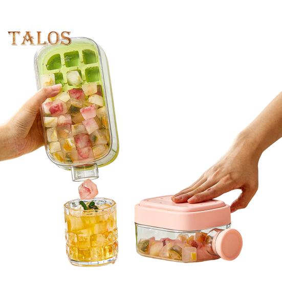 Bandeja de hielo con tapa, molde eficiente para hacer hielo en el congelador, fácil de liberar, sin contacto, para hacer cubitos de hielo, para bebidas, café y cócteles.