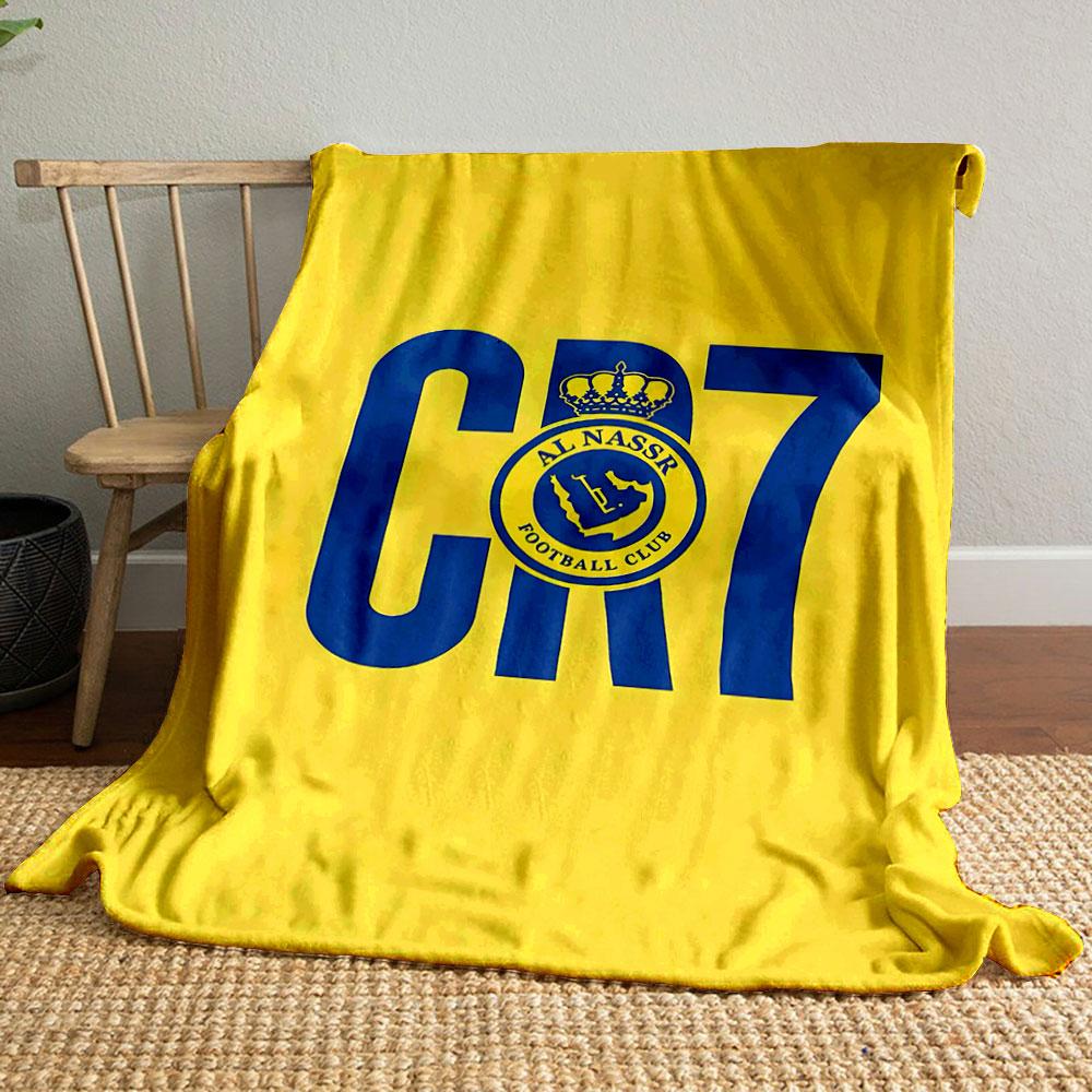 Blue "CR7" Text with Al Nassr FC Logo On a Yellow Background. for All Seasons Blanket Lunch Break Throw Gift