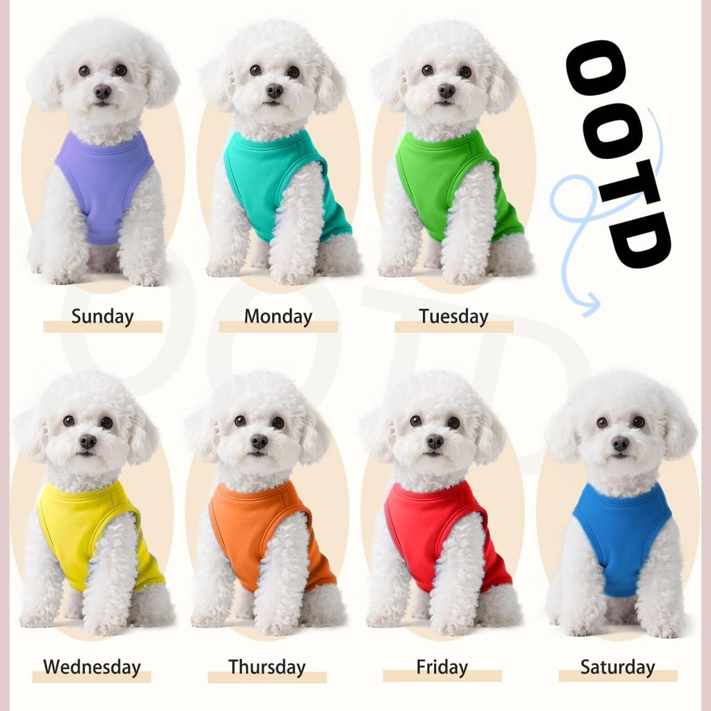 7 Pcs Small Dog Shirts,Solid Puppy Tanks Top,Lightweight and Breathable Pet Shirt for Summer,Doggy Sleeveless Vest T-Shirt for Small Dogs Cats,Size S