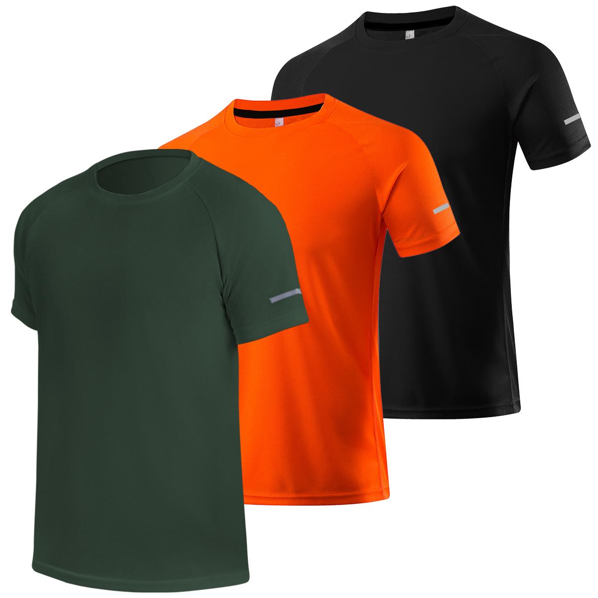 3 шт./компл. Мужская футболка с коротким рукавом для спорта, фитнеса, баскетбола, тренировок, рыбалки, бега, свободного покроя XXL чёрный/оранжевый