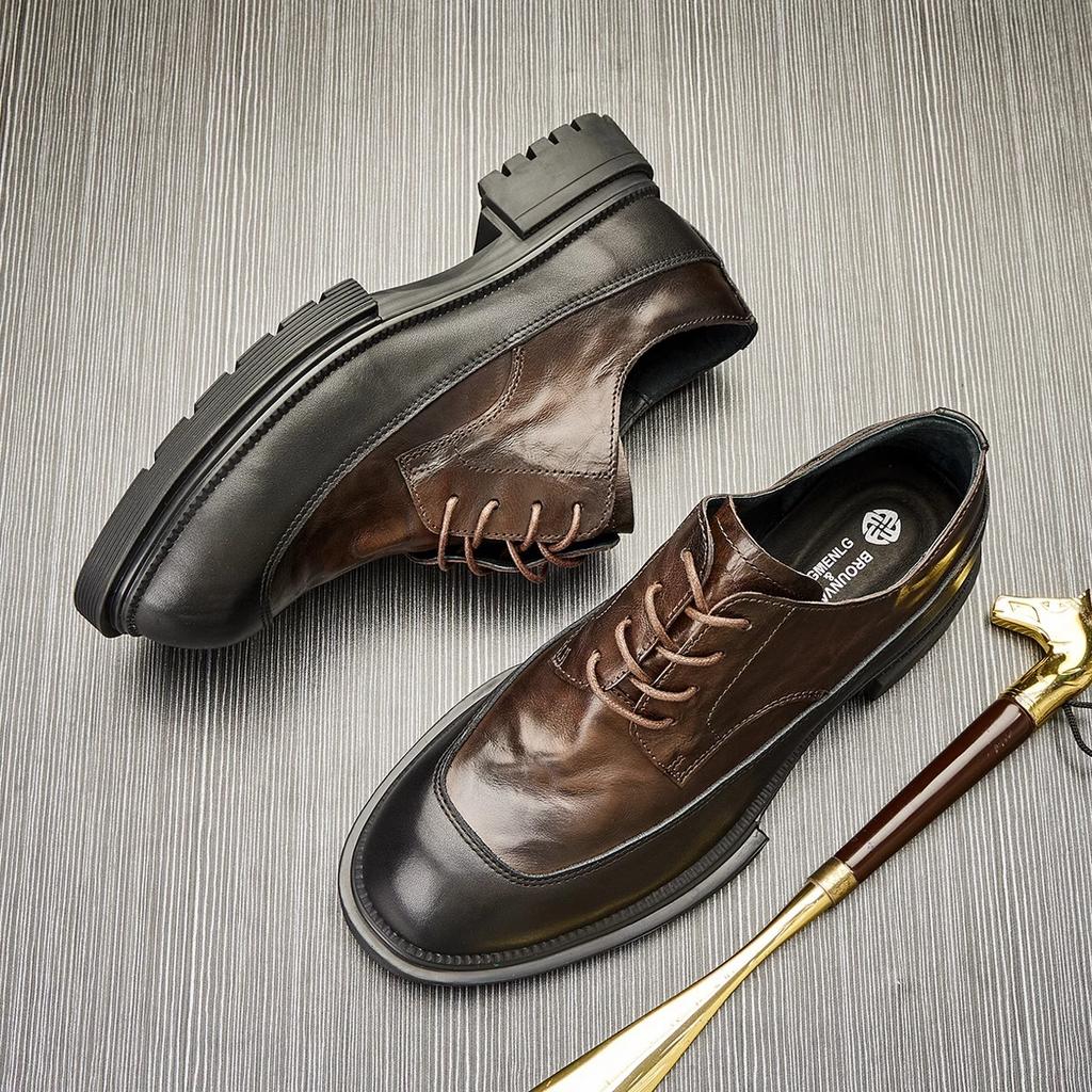 Herren Freizeitschuhe Frühling Sommer Leder Plateau Business Schuhe Grün Vielseitig Atmungsaktiv Trend Kleine Lederschuhe Schnürschuhe