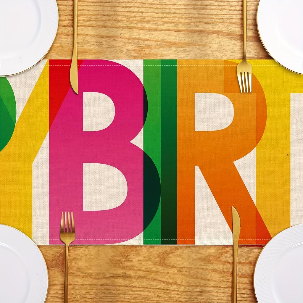 1pc Happy Birthday Table Runner, Colorful Kitchen Dining Decoration for Indoor Outdoor Home Party Desktop, Festive Table Setting