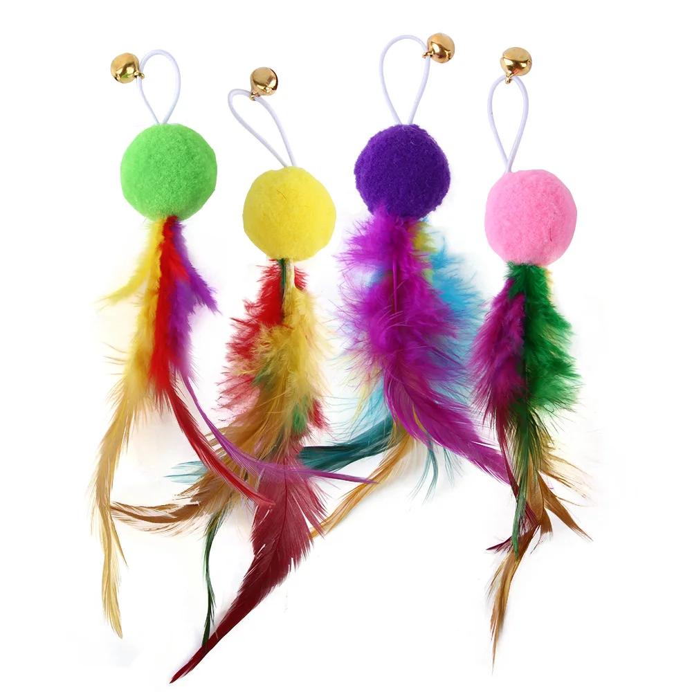 Three-section Fishing Rod Tassel Hair Ball Funny Cat 12-piece Set of Color Feather Replacement Head Cat Toys Interactive