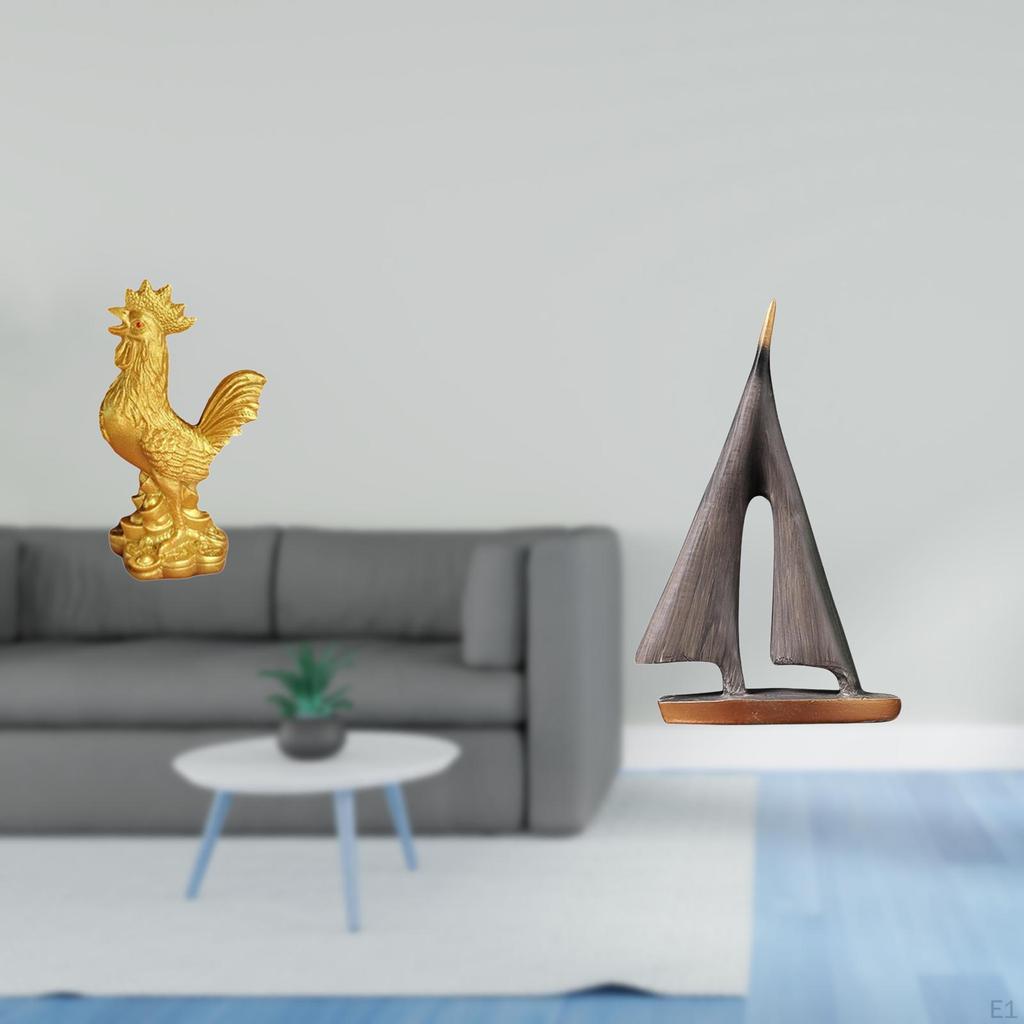 Chicken Figurine Feng Shui Decor Sailing Boat Statue Sculpture Sailboat Ornament Decorative Art for