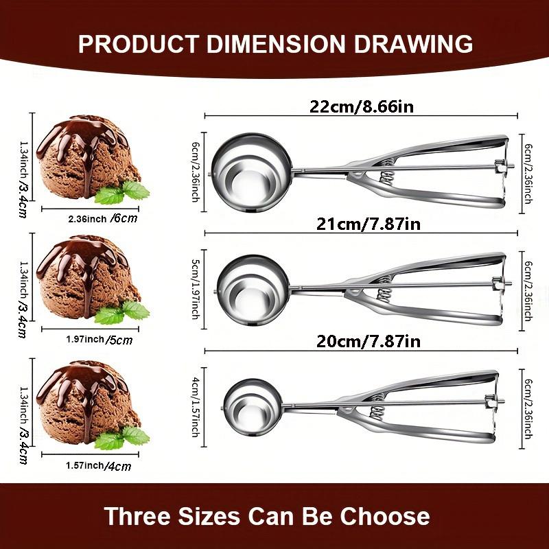 Thickened Stainless Steel Ice Cream Scoop with Trigger Fruit Baller Measuring Spoon for Baking Fruit Cookie Dough Cupcake