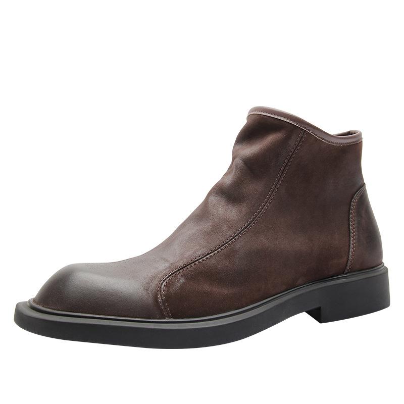 2024 Winter Shoes Men Chelsea Boots Genuine Leather Fashion Brand Shoes Warm Plush Mens Ankle Botas Flat Non-slip Black D210