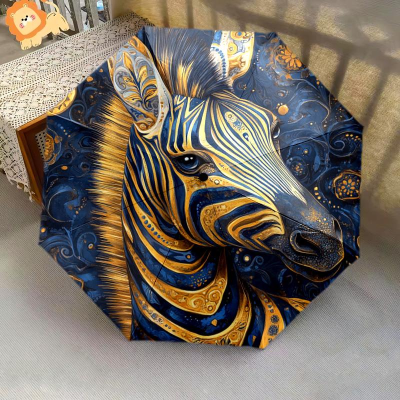 1 PC Automatic Folding Umbrella - Golden Zebra Pattern, Portable & Foldable Design with 8 Ribs, Christmas Birthday Gifts