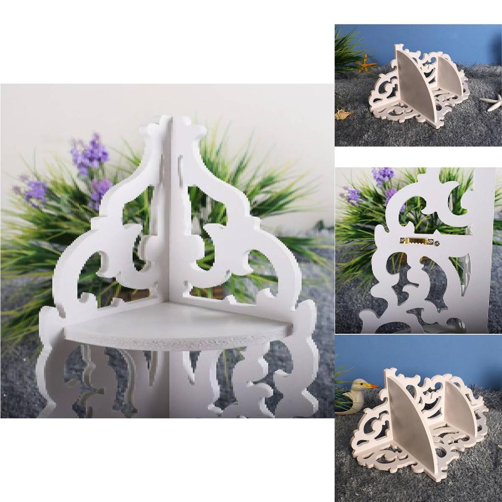 White Waterproof Wall Mount Corner Shelf With Decorative Design For Living Space And Hallways