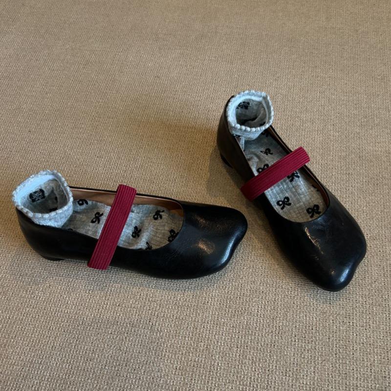 Sheepskin Version~ Special-shaped Head Flat-bottomed Ballet Single Shoes, Women's Shallow Mouth with Retro Temperament Mary Jane Shoes