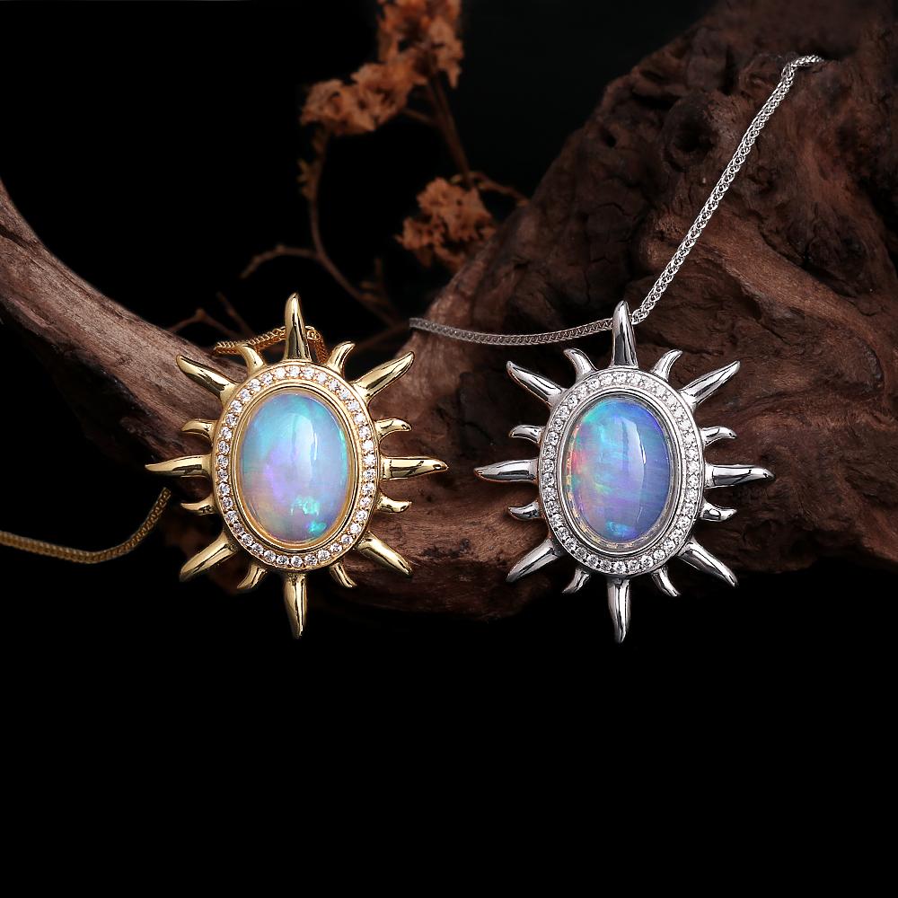 Hope Gemstones Natural oval 10*14mm ethiopia opal pendant 925 sterling silver Necklace Fine jewelry for women's Anniversary gift