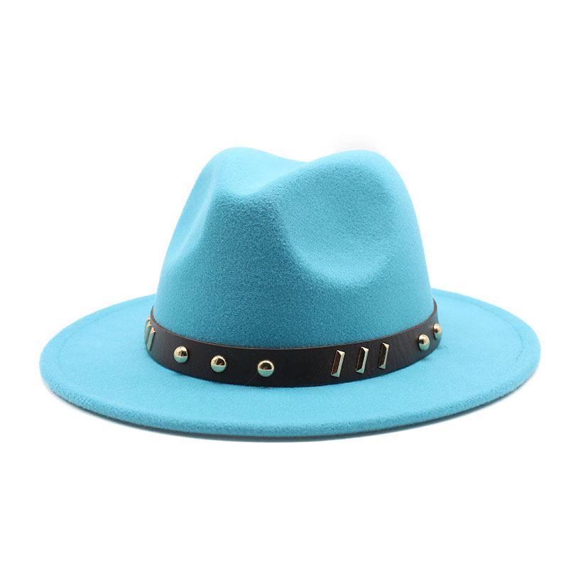 Belt Accessories Wool Top Hat Jazz Hat Vintage Black Wool Jazz Hat Flat-Brimmed Eaves Hat